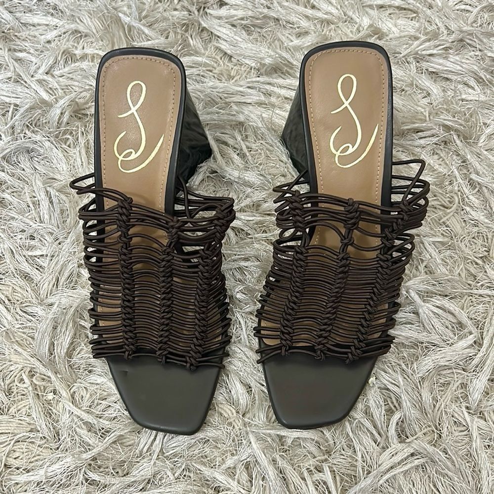 Sam Edelman Laurette Block Heel Woven Mules Sandals in Caviar Brown size 7 - Picture 6 of 15